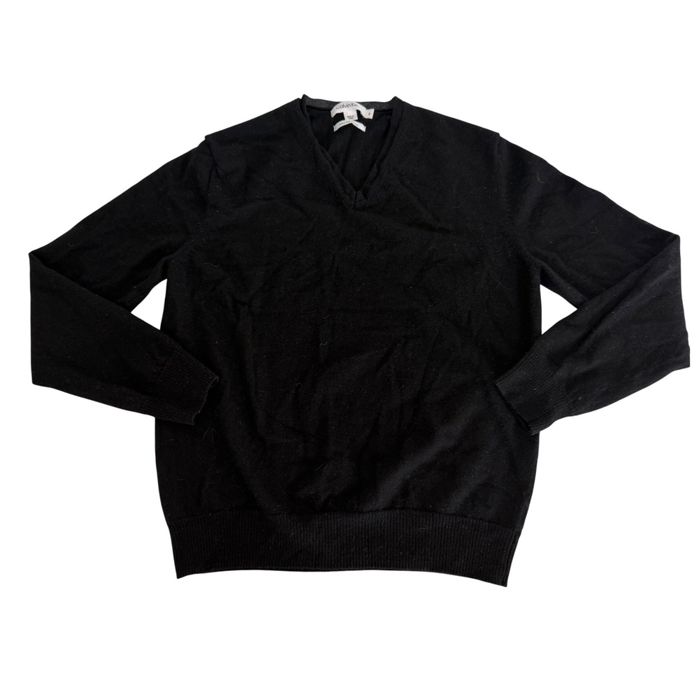 Calvin Klein Youth Kids Boys Medium Black Extra Fine Merinoā Wool V-Neck Sweater